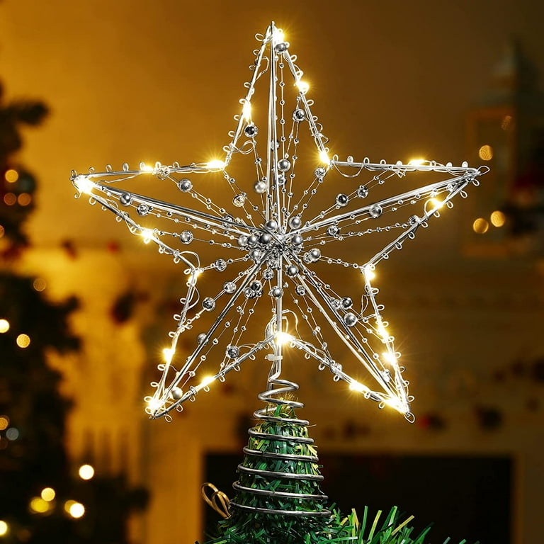 Christmas Star Tree Topper Battery Powered Decoration Topper Light 10 LED Beaded Star Treetop for Indoor Outdoor Xmas Tradition Tree Home Decor