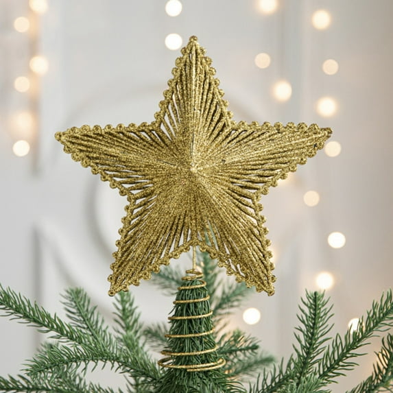 Christmas Tree Topper Christmas Tree Top Decoration Hollowed-Out Glitter Xmas Tree Topper Ornaments for Holiday Home Office Shopping Mall Decors