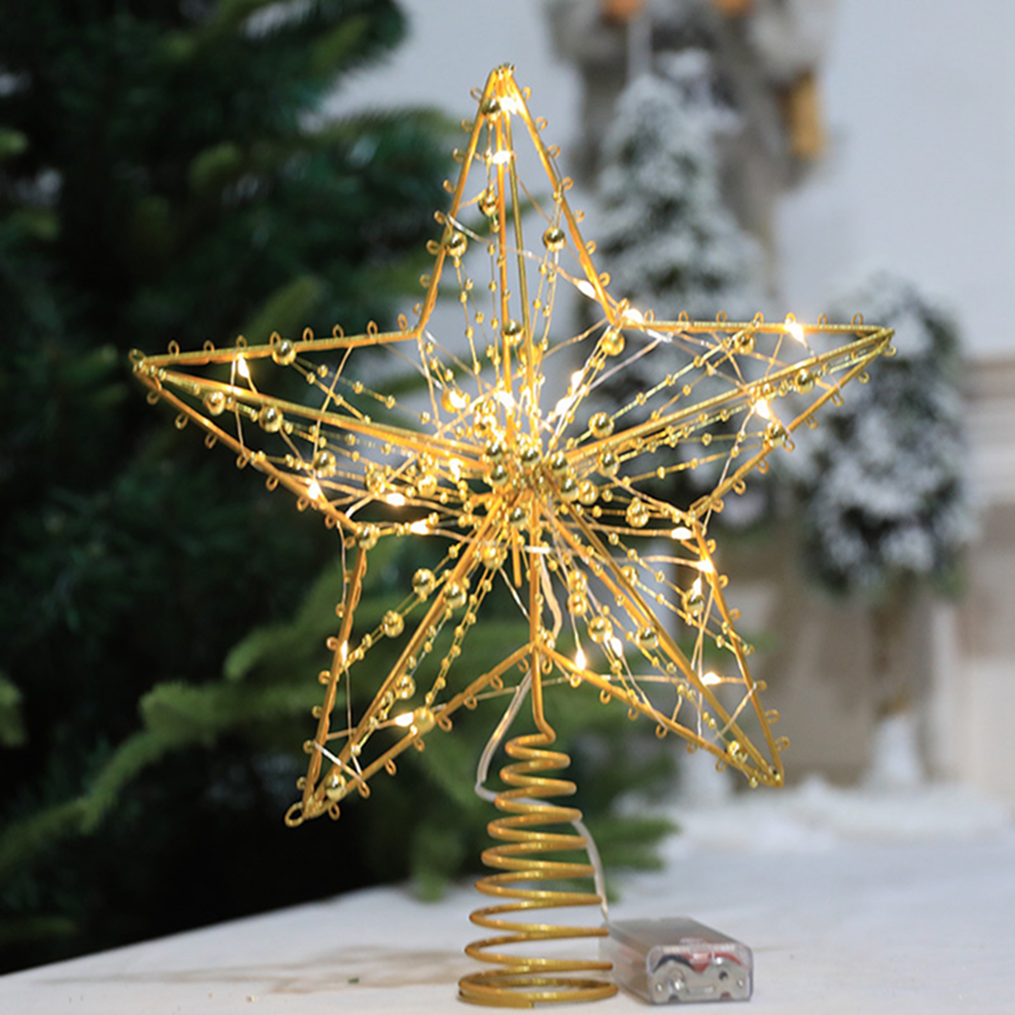Christmas Star Tree Topper LED Christmas Tree Star Topper Beaded Tree Topper for Holiday Party