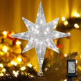 thumbnail image 1 of Christmas Star Tree Topper, Lighted 14.5” Silver Star Tree Toppers with 100 LED Lights Christmas Tree Top Ornament for New Year Holiday Home Office Indoor Decorations, 1 of 6