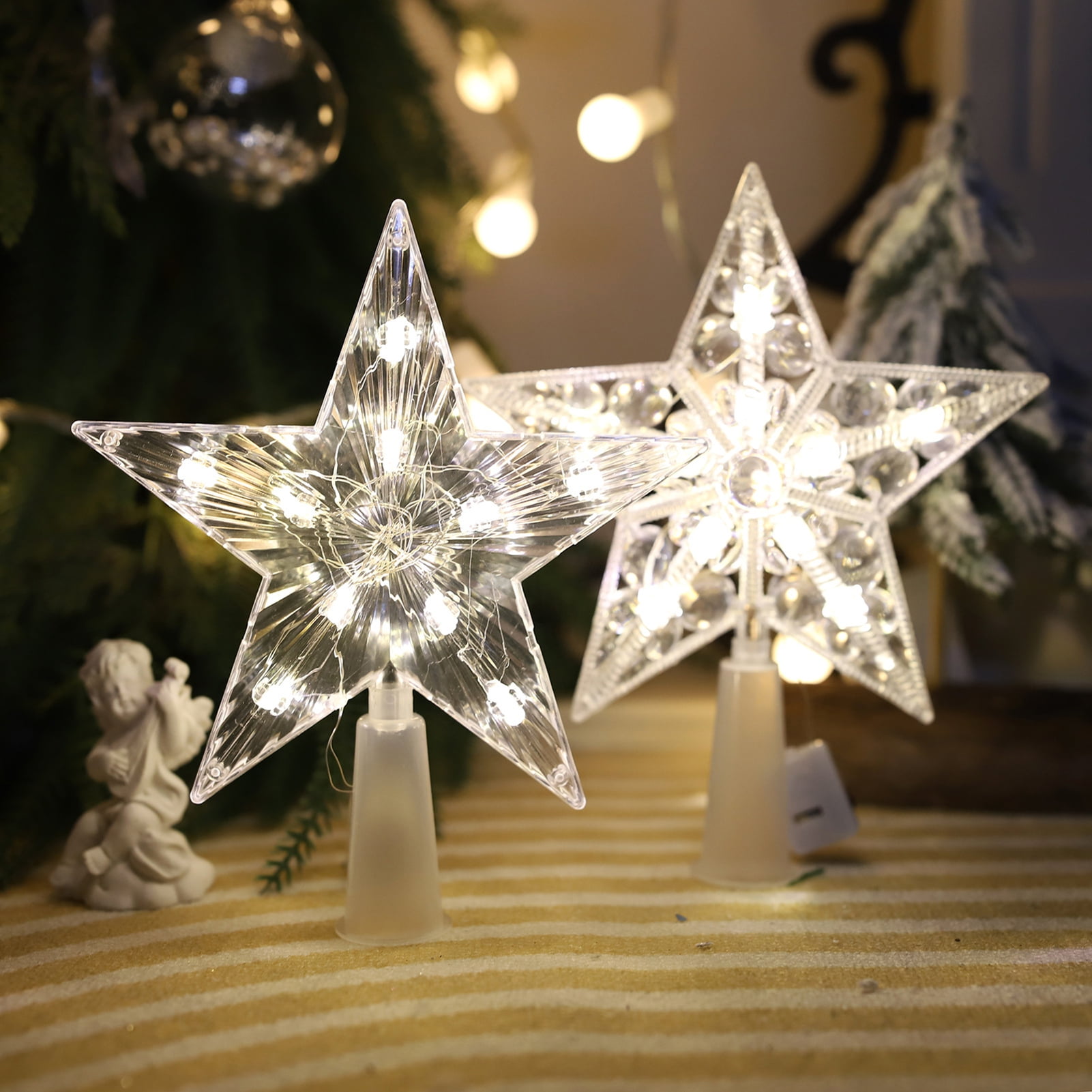 Christmas Star Tree Topper Lighted, Xmas Tree Topper with Lights Light
