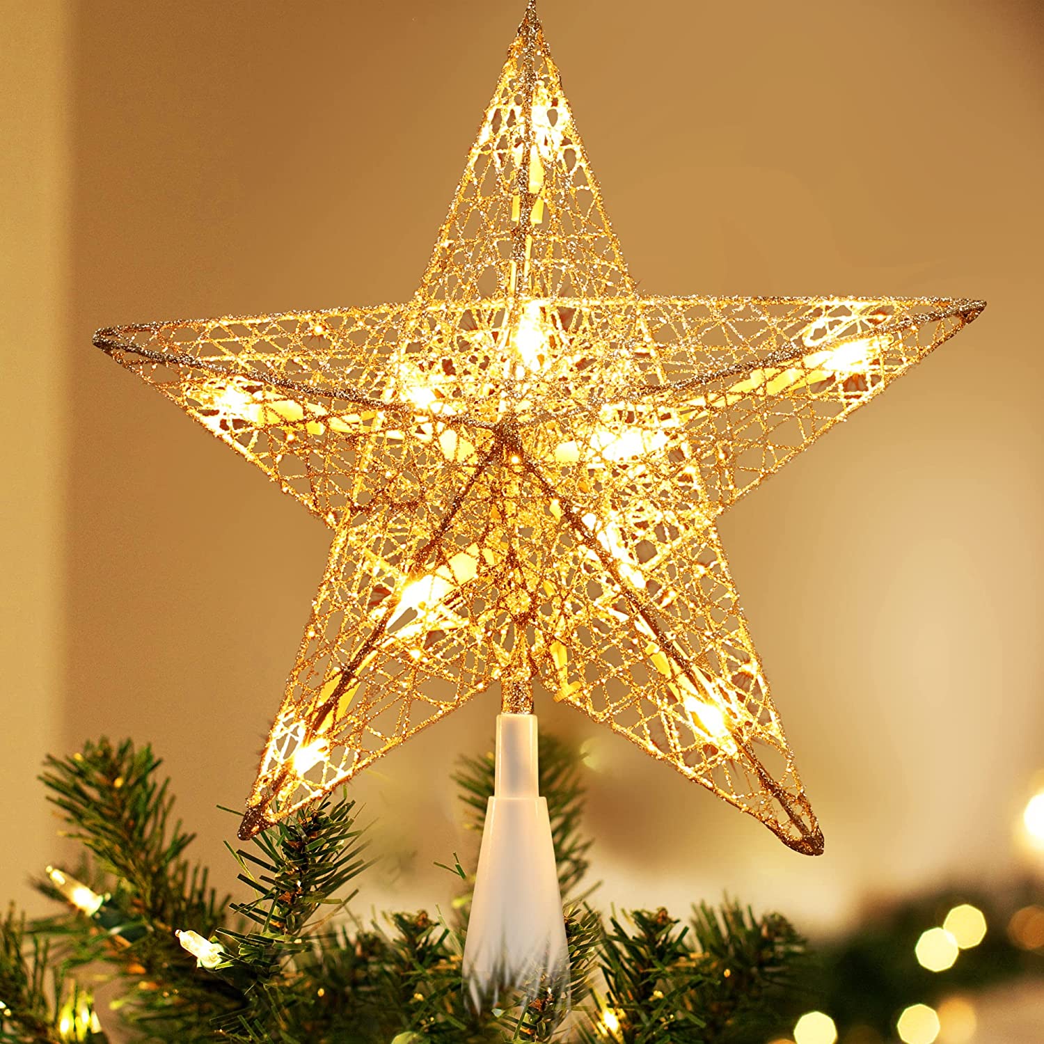Christmas Star Tree Topper Lights, Plug in 9“ Pentagram Xmas Treetop