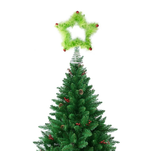 Christmas Star Tree Topper, Plush Christmas Star Tree Topper, 9.84" Green Furry Star Xmas Tree Topper for Xmas Home Decoration