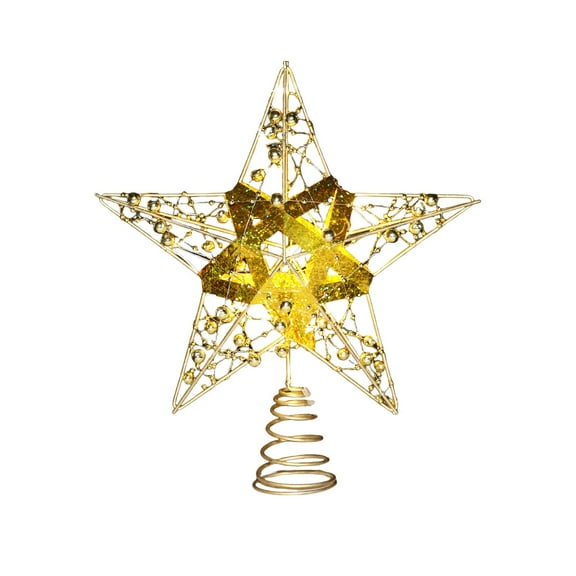 Christmas Star Tree Topper,RGB 9In Glittered Star Tree Topper Light with 10 LED Lights, Hollow Designed with USB Plug for Indoor New Year Holiday Tree Decoration