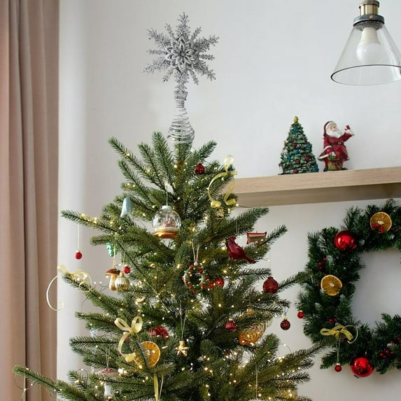 Christmas Star Tree Topper Snowflake Projector Lights Hollowed Pentagram Tree Topper Plug In Christmas Tree Ornament For Indoor Office Xmas New Year Holiday Tree Decoration