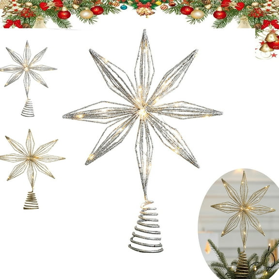 Christmas Star Tree Topper, Tall Led Lights Glitter Christmas Tree Decoration, Christmas Tree Topper,Light Up Star Tree Topper,Star Christmas Tree Top Decoration With Metal Hollow Design Lighting