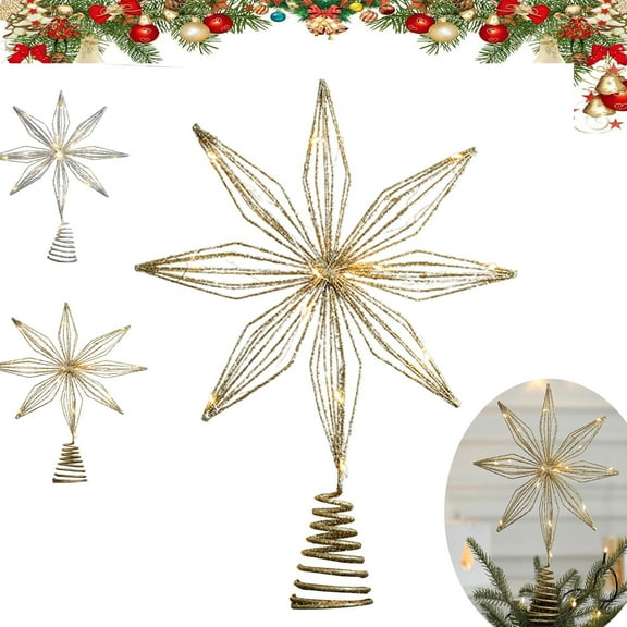 Christmas Star Tree Topper, Tall Led Lights Glitter Christmas Tree Decoration, Christmas Tree Topper,Light Up Star Tree Topper,Star Christmas Tree Top Decoration With Metal Hollow Design Lighting