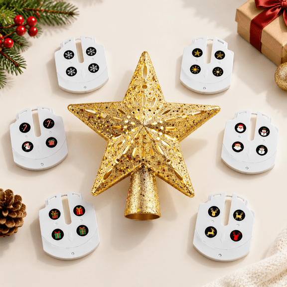 Christmas Star Tree Topper With Led Projector Light 6 Pattern Modes