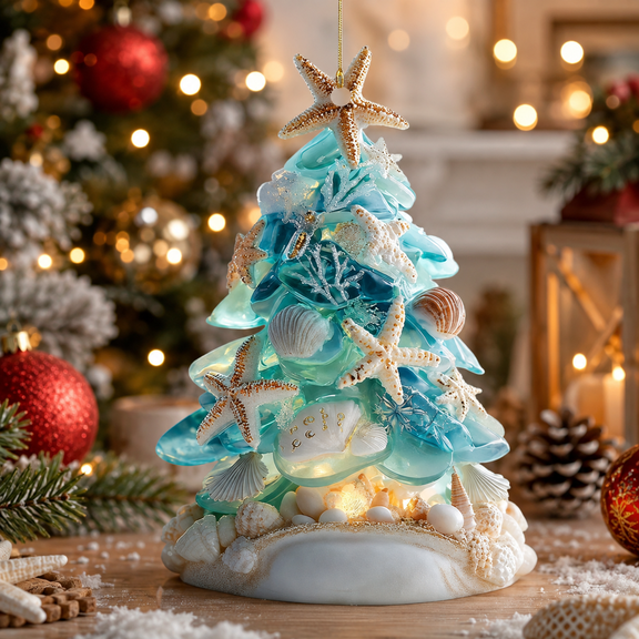 Christmas Starfish And Shells Acrylic Decorative Hanging Ornaments 2D Acrylic Material Ocean Theme Christmas Tree Decor Beach Style