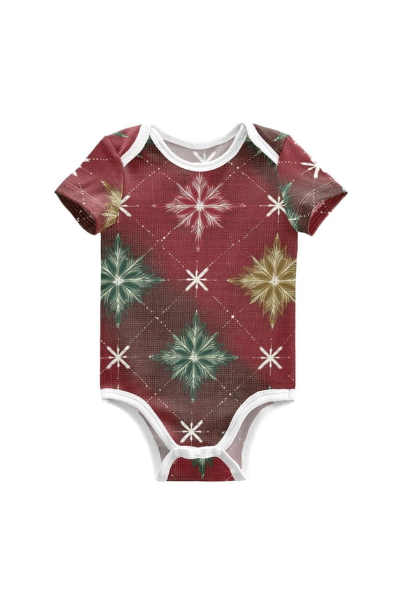 Christmas Stars in Green White Red Yellow Pure Cotton Bodysuit Short Sleeve Pajamas One-Piece Romper Unisex 9M