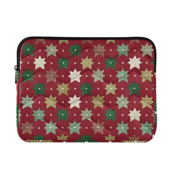 Christmas Stars on Red Background Quilted Laptop Protective Cases Computer Sleeves Tablet Bags Briefcases M