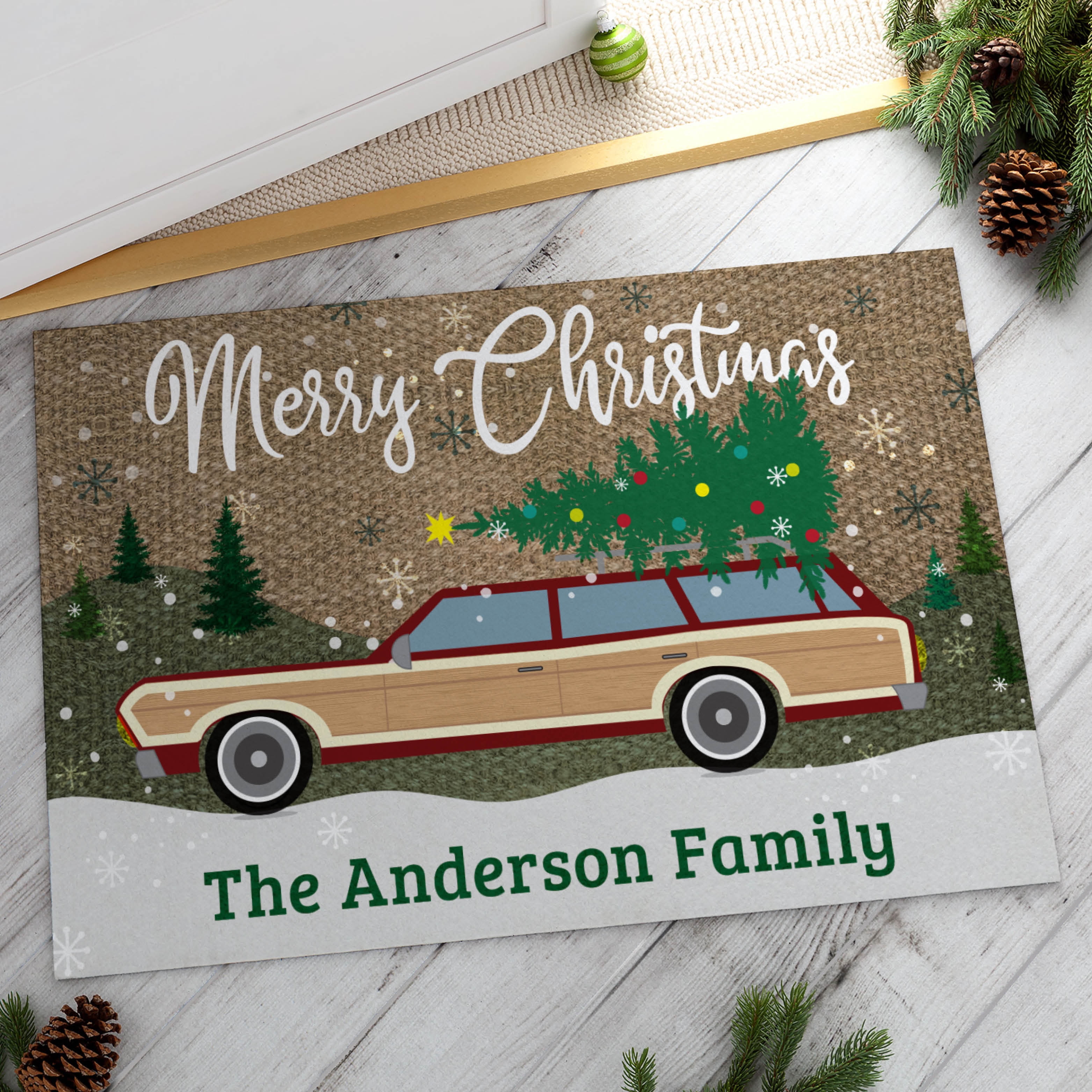 Christmas Station Wagon Personalized Doormat
