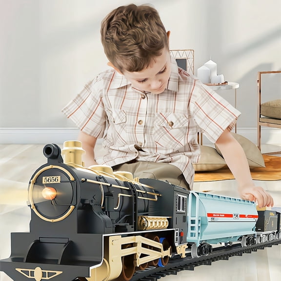 Christmas Steam Train , 17-Piece Retro Puzzle Track Set with Sound and Mist, DIY Assembled Play Set for Ages 3-8
