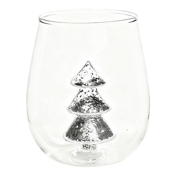 Christmas Stemless Wine Glasses, 3D Wine Glass Cup with Christmas Tree, Christmas Tree Glass Water Cup for Home Bar Christmas Party