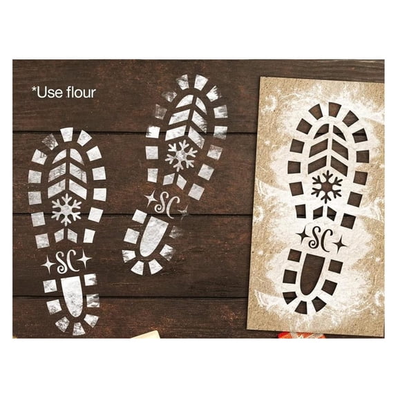 Christmas Stencils for Santa Footprints for Floor, Santa Claus Boot Prints and Stencils Template, Reusable Plastic Foot Print Stencil Holiday Xmas Decorations DIY