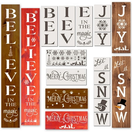 Christmas Stencils for Painting, Reusable Stencils: Believe, Merry Christmas, Joy, Let it Snow for Unique Winter Signs