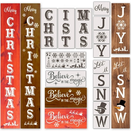 Christmas Stencils for Painting, Reusable Stencils: Merry Christmas, Joy, Let it Snow, Believe in the Magic for Unique Winter Signs