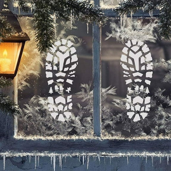 ckepdyeh Christmas Stencils for Painting Santa Footprints for Floor, Santa Claus Boot Prints and Snowflake Stencils Template Christmas Footprint Snowflake Template