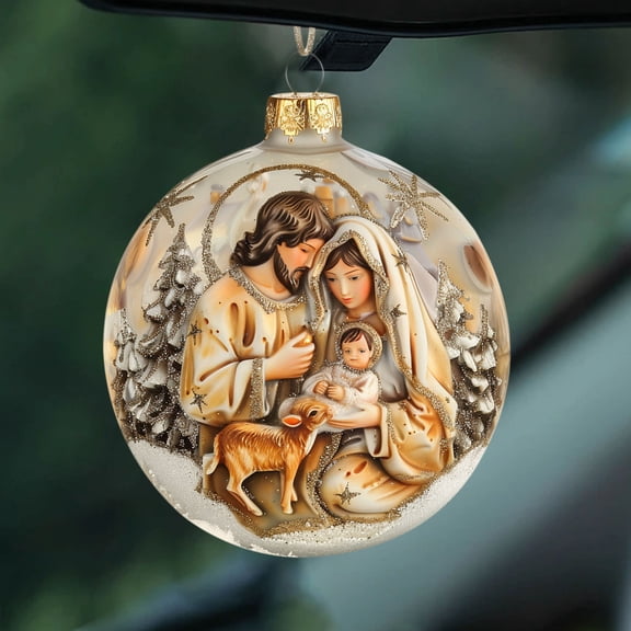 Christmas Stereo Nativity Blessing Pendant Crafted from Clear Acrylic, Features a Religious Nativity Scene for Car or Tree Decorations A