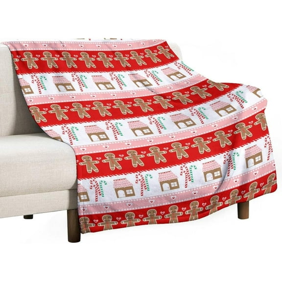 Christmas Stick Gingerbread Man Red Christmas Throw Blanket Soft Flannel Throw Blankets with Snowflake Santa Claus Pattern Cozy Blanket for Couch, Sofa and Bed Gifts for Xmas 40"x50"