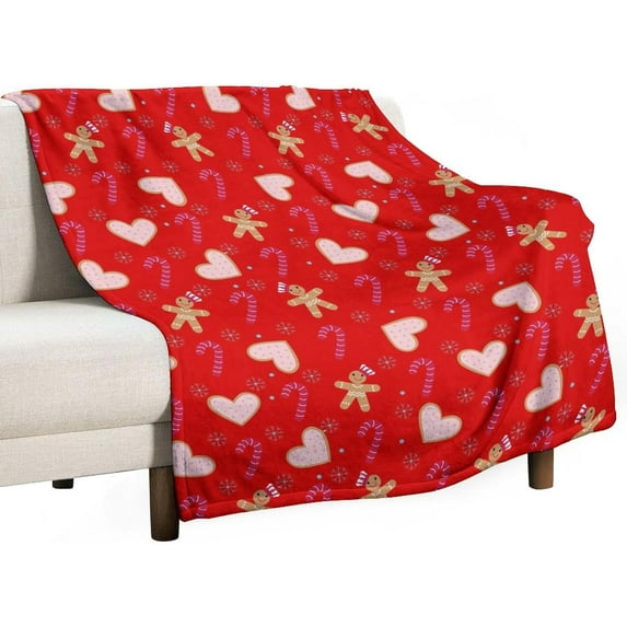 Christmas Stick Gingerbread Man Red Christmas Throw Blanket Soft Flannel Throw Blankets with Snowflake Santa Claus Pattern Cozy Blanket for Couch, Sofa and Bed Gifts for Xmas 40"x50"