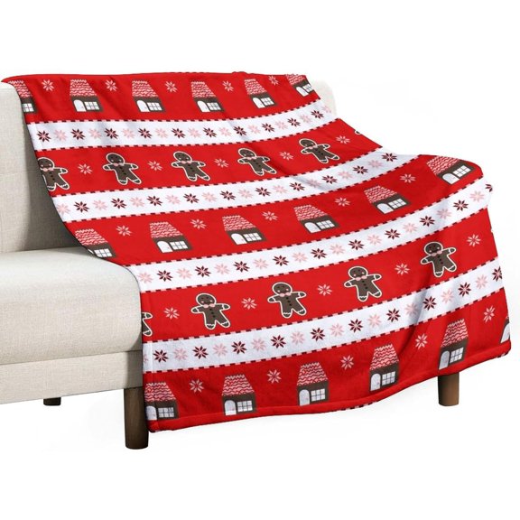 Christmas Stick Gingerbread Man Red Christmas Throw Blanket Soft Flannel Throw Blankets with Snowflake Santa Claus Pattern Cozy Blanket for Couch, Sofa and Bed Gifts for Xmas 40"x50"