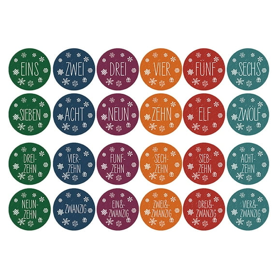 Christmas Sticker Number 24 Countdown Sticker Santa Snowman Wall Sticker/ 24 Advent Stickers A 6 Colors German