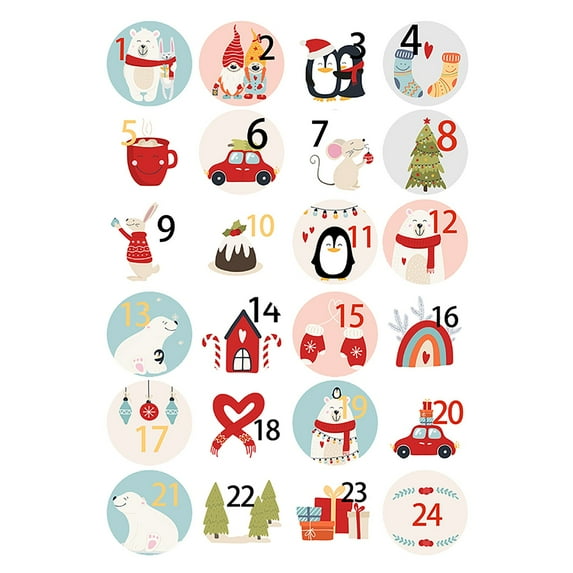Christmas Sticker Number 24 Countdown Sticker Santa Snowman Wall Sticker/ 24 Advent Stickers B 5-Animal Number A