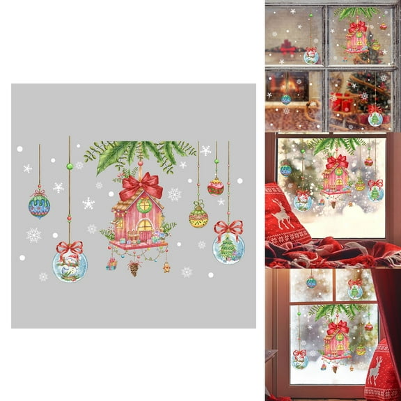 Christmas Stickers with House and Snowflake Design, Shopping Mall Window and Children's Room Wall Decals, Holiday Decor and Festive DIY Projects-as show