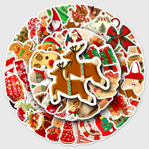 Christmas Stickers Self-Adhesive Christmas Tree Santa Reindeer Labels for Xmas DIY Gifts Craft Christmas Decorations Party Supplies Gift Box Tags 50PCS