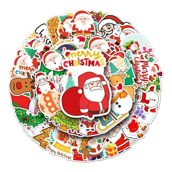 Christmas Stickers Self-Adhesive Christmas Tree Santa Reindeer Labels for Xmas DIY Gifts Craft Christmas Decorations Party Supplies Gift Box Tags 50PCS