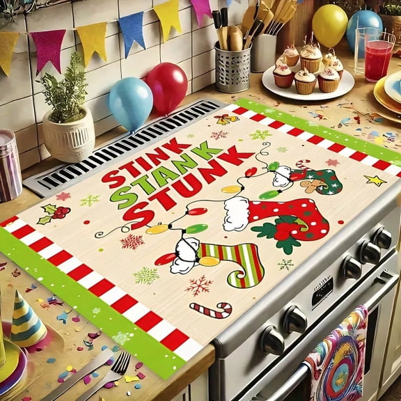 Christmas Stink Stank Stunk Drying Mat 28.3x20.4in Non Slip Heat Resistant Multifunctional Kitchen Counter Dish Coffee Dry Mat