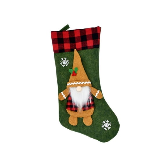 Christmas Stocking 1 Pack,18 Inch 3D Gnomes Buffalo Christmas Stockings Fireplace Hanging Stockings for Family Christmas Decoration Xmas Character Holiday Season Party Decor