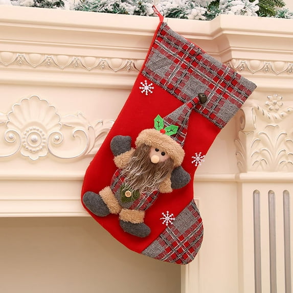 Christmas Stocking 14 Inch Santa Knit Hanging Sock for Fireplace Mantel, Large Gift & Candy Bag, Xmas Tree Decor, Holiday Home Office Decoration A