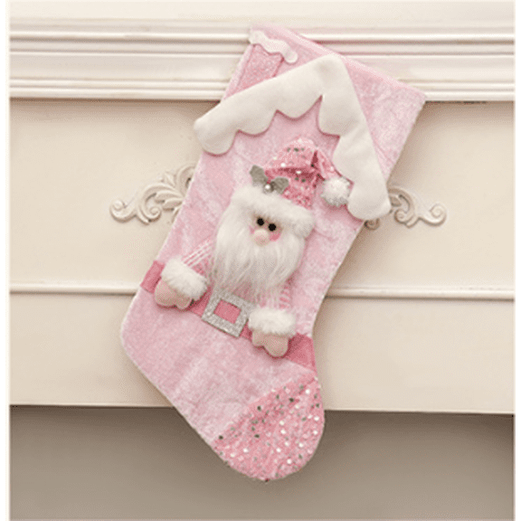 Christmas Stocking 17.32 Inch Pink Santa Large Hanging Stocking for Fireplace Staircase Holiday Decor