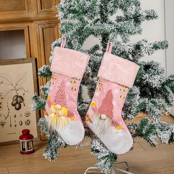 Christmas Stocking,18.7 inch 3D Gnomes Santa with LED Lights Christmas Stockings Fireplace Hanging Stockings for Family Christmas Decoration Xmas Character Holiday Party Decor