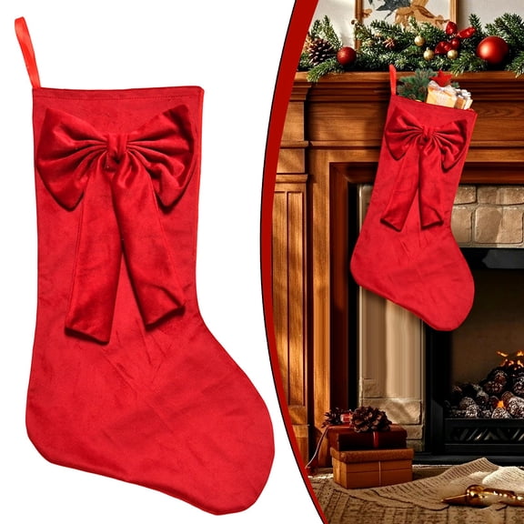 Christmas Stocking,18.9x10.6 Inch Xmas Stocking Hanging Ornaments,Farmhouse Large Rustic Neutral Velvet Stockings Decor,Xmas Big Soft Fabric Stockings Decorations,Velvet Stocking‑Sack for Xmas Tree