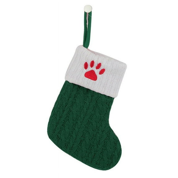 Christmas Stocking under $5! Xqxayjr Knitted Christmas Stocking Gift Bag, Embroidered Dog Paw Snowflake Design, Green Holiday Candy Holder, Festive Stocking for K-ids Christmas