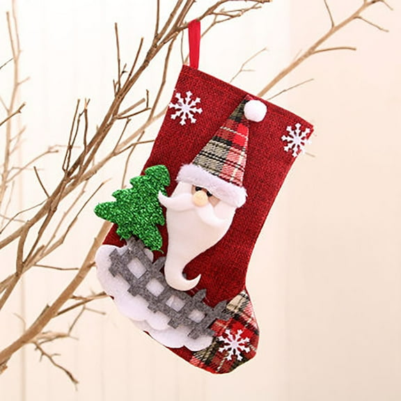 Christmas Stocking 8 Inch, Santa Knitted Hanging Sock for Fireplace Mantel, Tree Ornament, Gift & Candy Bag for Kids, Home Party Decor Red