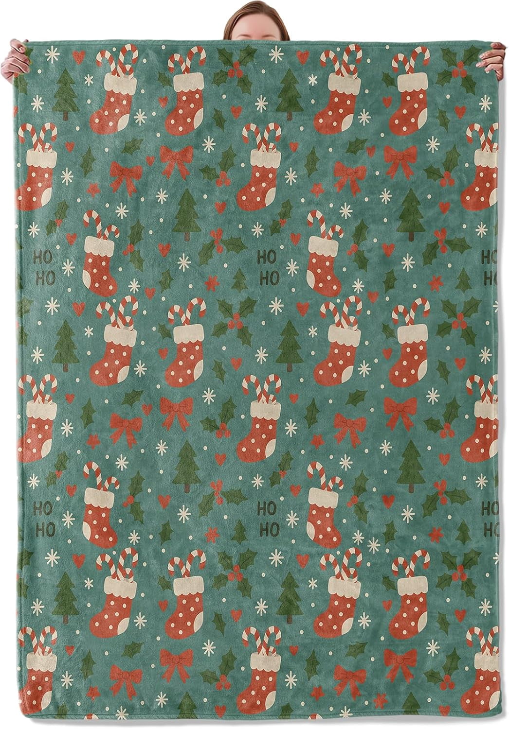 Christmas Stocking Blanket Gifts for Adults Women Girls Kids, 40 x 50 in, Festive Red Socks Candy Canes Flannel Blankets for Bedroom, Camping, Couch, Room Home Decor, Fuzzy Warm Soft Cozy