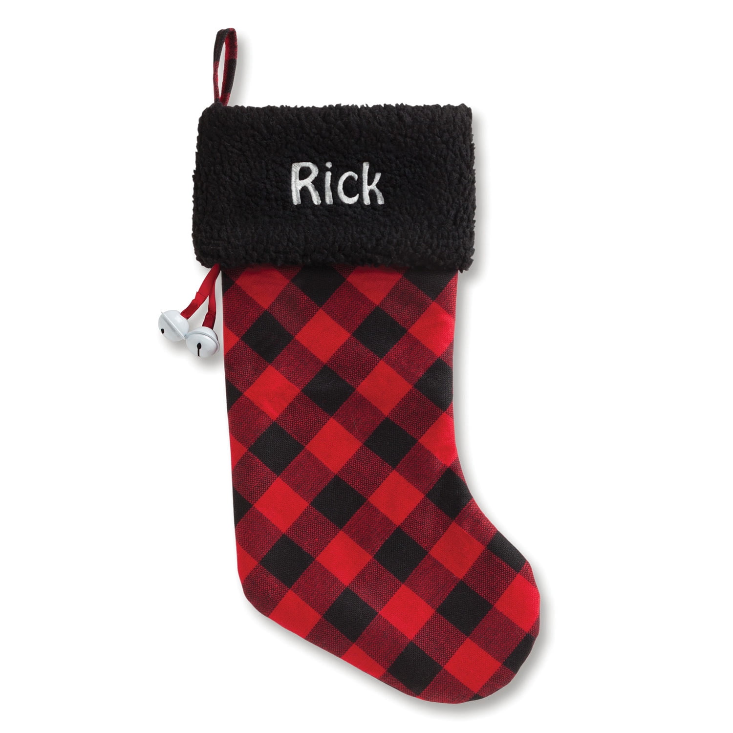 Christmas Stocking - Buffalo Plaid Personalized Stocking with Black or White Cuff