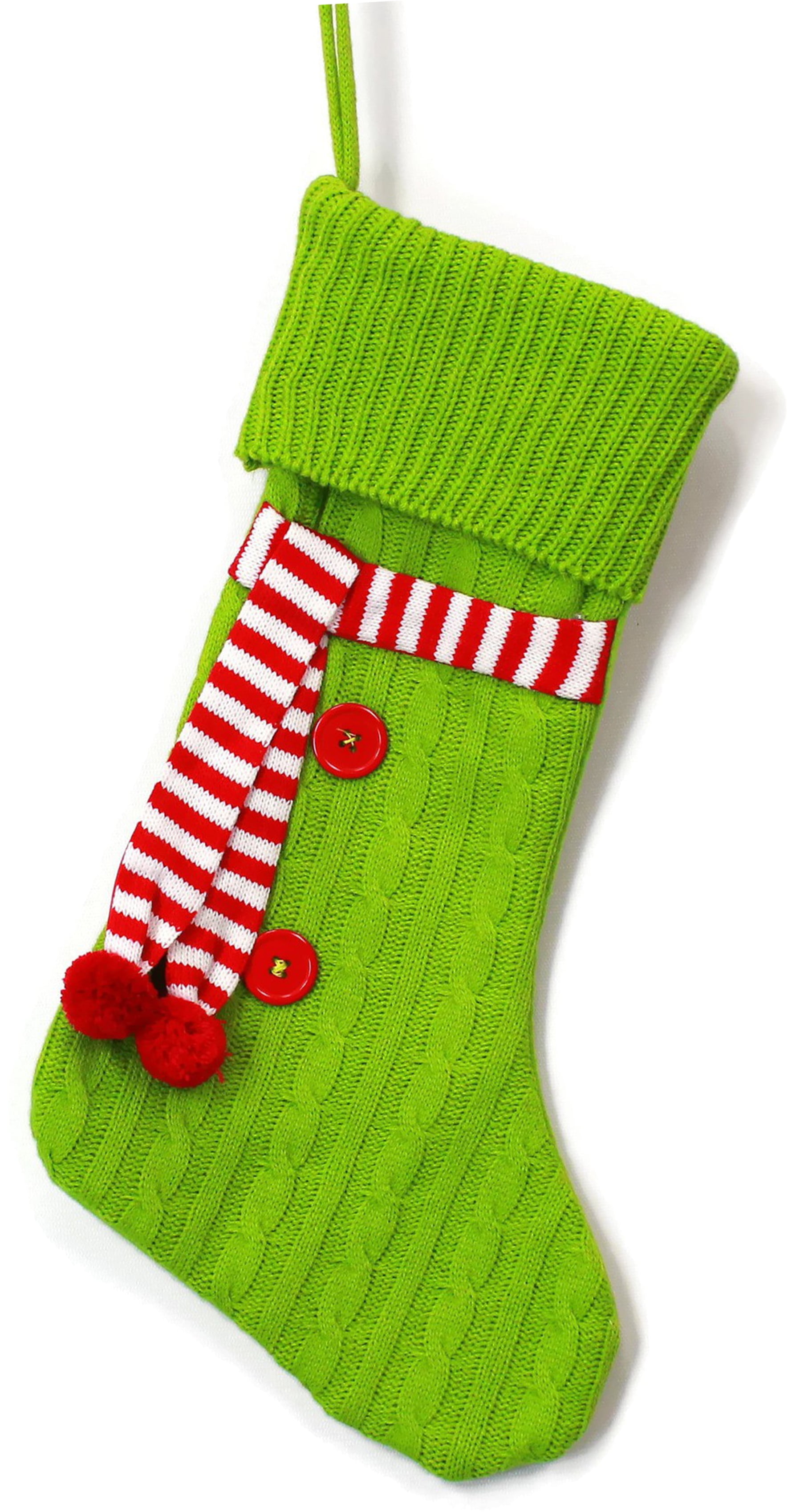 Christmas Stocking, Cable Knit Green with Scarf - Walmart.com