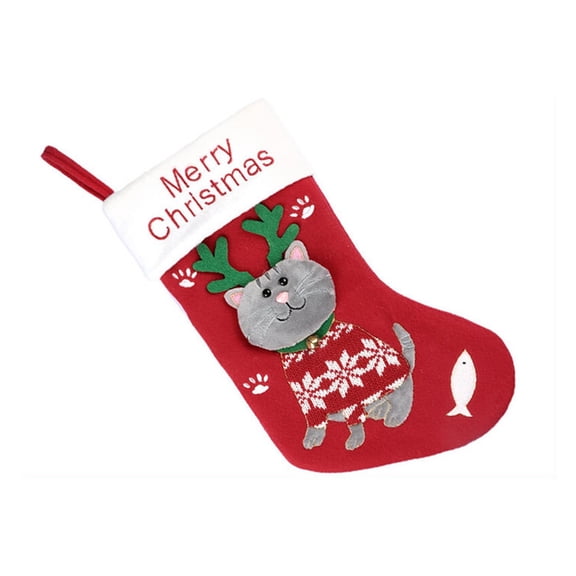 Christmas Stocking Cartoon Dog Cat Pattern Candy Bag Xmas Party Gifts Storage Stocking for Kids Boys Girls