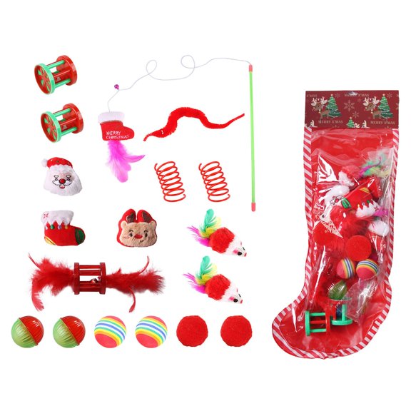 Christmas Stocking Cat Toy Set Festive Xmas Assorted Interactive Play Toys for Indoor Cats Kittens Holiday Daily Entertainment