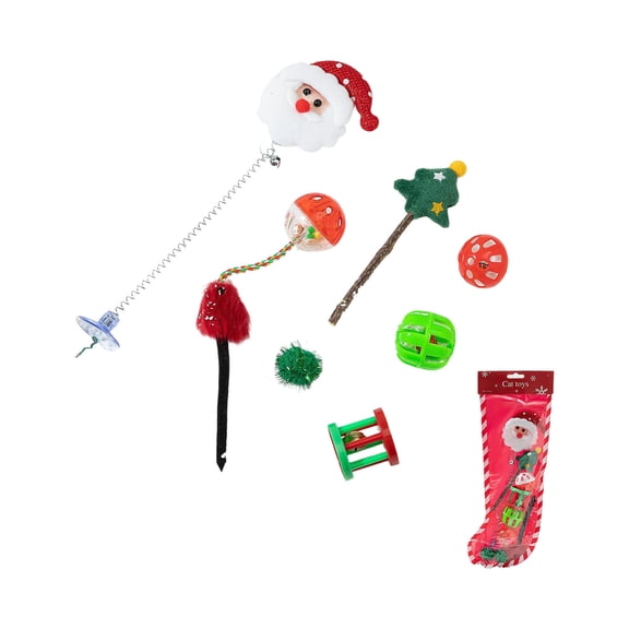 Christmas Stocking Cat Toys Set, Assorted Toys Gifts Bag Variety Pack for Play Interactive Cats
