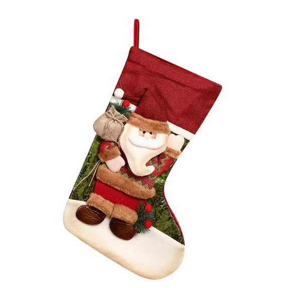 Christmas Stocking Charm Gift Stocking 18 inch Cozy Santa Snowman Reindeer Printed Classic Knit Christmas Stocking Personalized Xmas Hanging Decoration Home Farmhouse Fireplace Christmas Decor