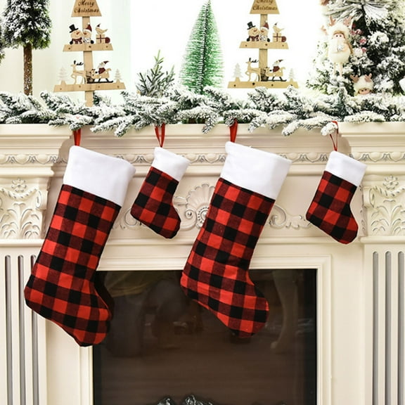 Christmas Stocking Classic Red Black Buffalo Plaid Hanging Stockings for Christmas Tree Fireplace Holiday Party Decor