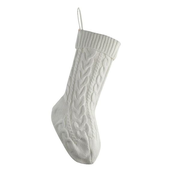 Christmas Stocking Cute Solid Color Dough Twists Knitting Stockings Pendant for Fireplace Shop Window Holiday Decor and Gifts,White