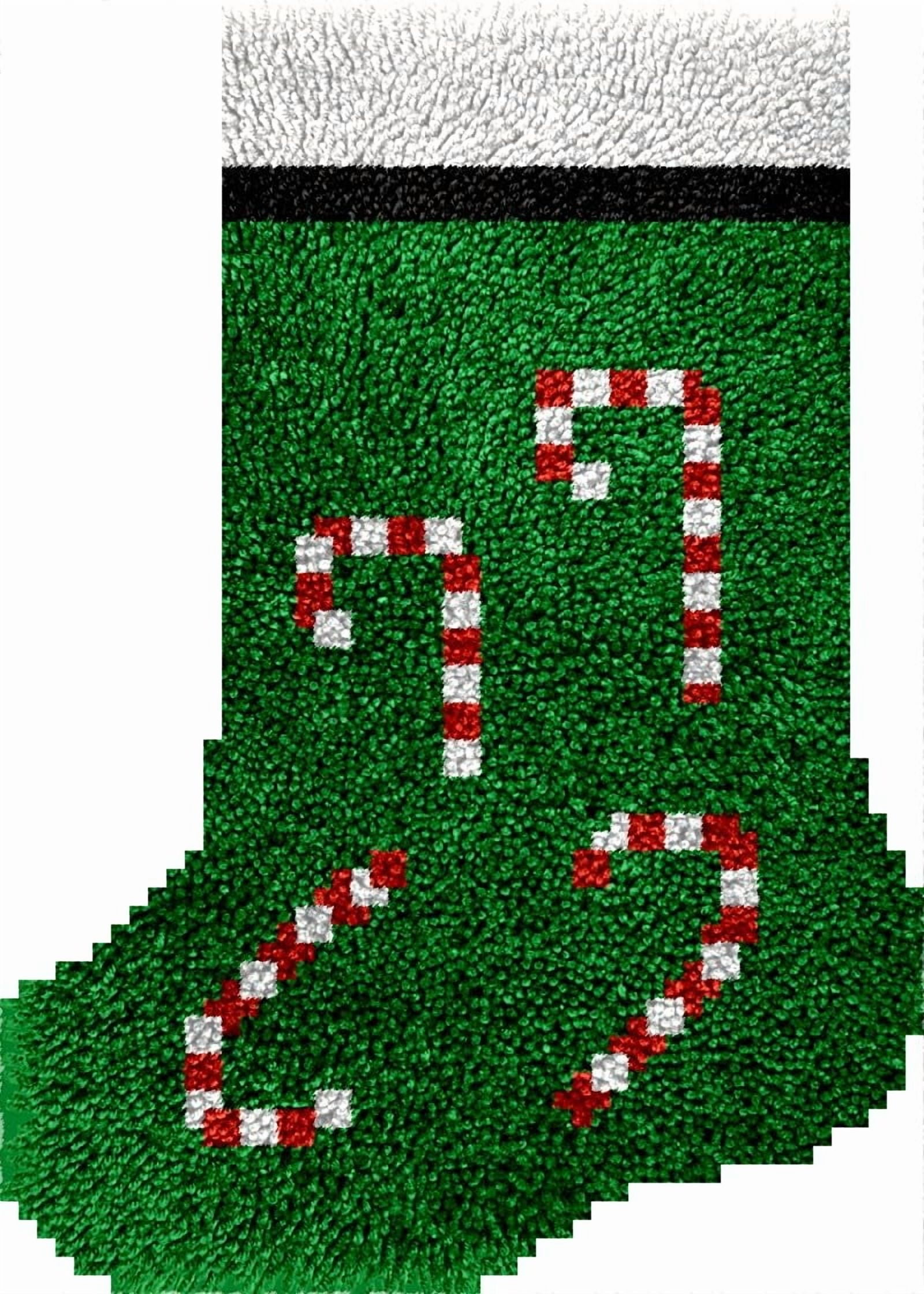Christmas Stocking DIY Latch Hook Kits Stocking Christmas Sticks DIY Making Crochet Hook Stocking DIY Making Kits Color Preprinted Pattern Canvas DIY Needlework Crochet Kits 43x31cm (s26)