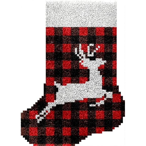Christmas Stocking DIY Latch Hook Kits Stocking Jumping Deer DIY Making Crochet Hook Stocking DIY Making Kits Color Preprinted Pattern Canvas DIY Needlework Crochet Kits 43x31cm (s30)